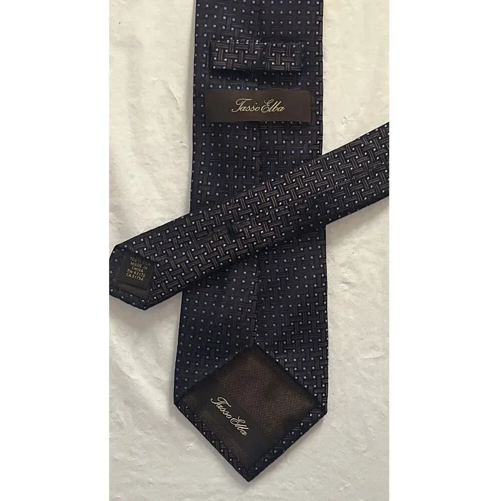 Tasso Elba Men's Tie All silk Neck-Tie - Brown & Blue - 57.5 x 3.25 - GOOD